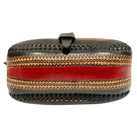 Vintage Leather Crossbody Bag Handmade in Mexico - Red Beige Black - Mint Cond! - Picture 5 of 11